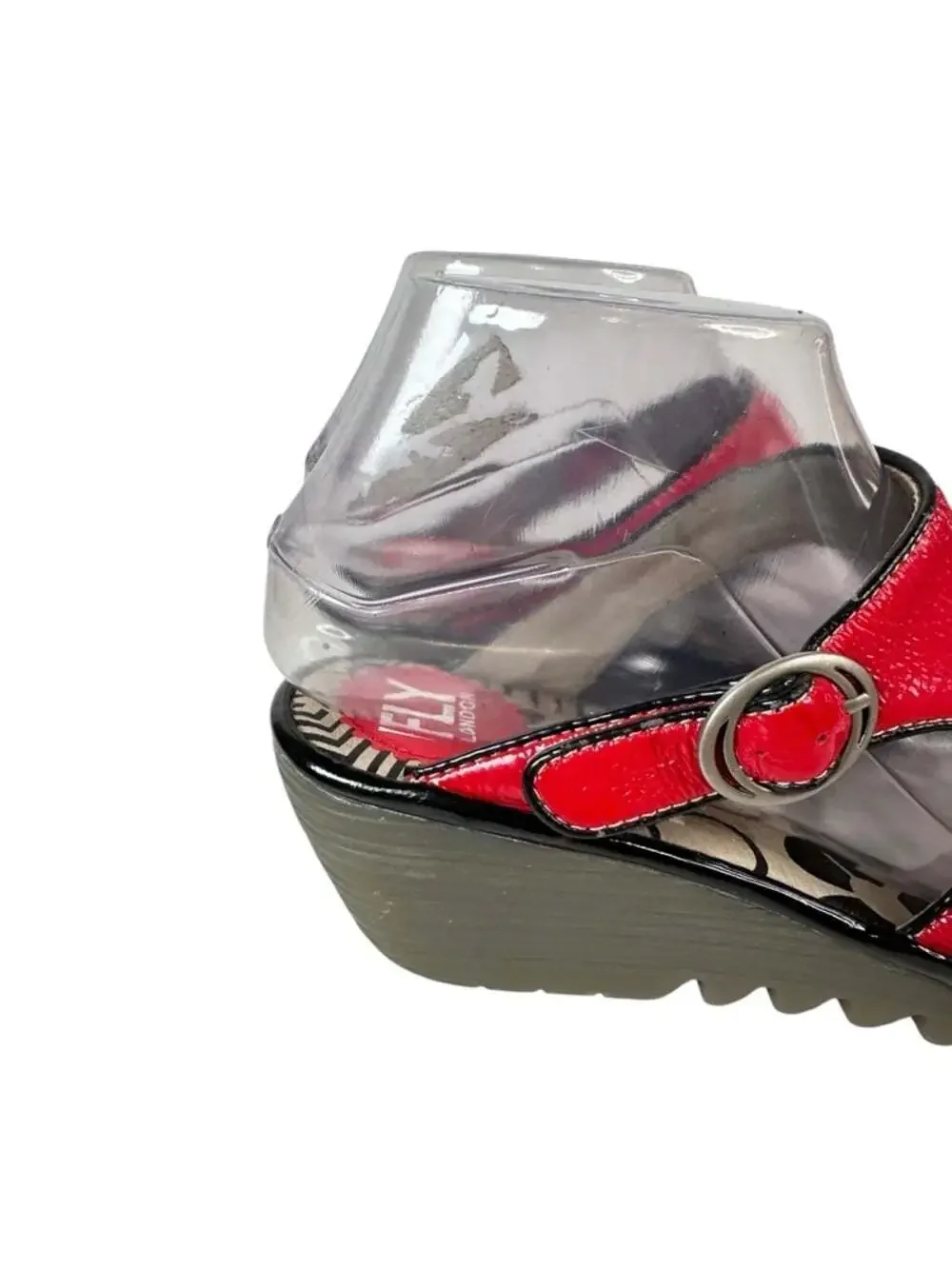 Fly London Womens Euro 37 Red Patent Platform Comfort Wedge Sandals Size 6
